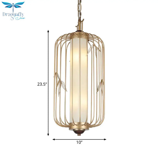 Birdcage Dining Room Chandelier Lighting Classic Stylish Metal 2 Lights Gold Hanging Ceiling Light