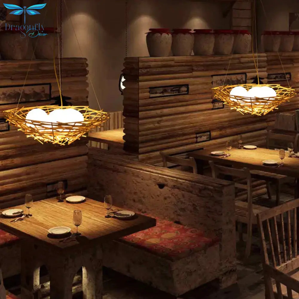Birdnest Suspension Pendant Contemporary Wood 1 Bulb Beige Hanging Light Kit 16.5’/24.5’ Wide