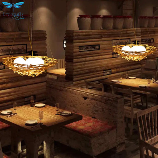 Birdnest Suspension Pendant Contemporary Wood 1 Bulb Beige Hanging Light Kit 16.5’/24.5’ Wide