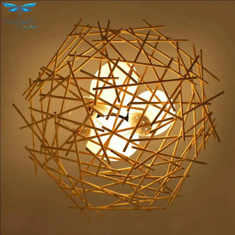 Birdnest Suspension Pendant Contemporary Wood 1 Bulb Beige Hanging Light Kit 16.5’/24.5’ Wide
