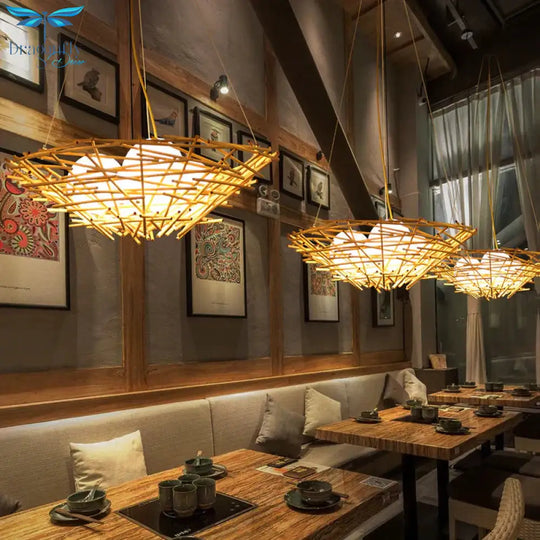 Birdnest Suspension Pendant Contemporary Wood 1 Bulb Beige Hanging Light Kit 16.5’/24.5’ Wide