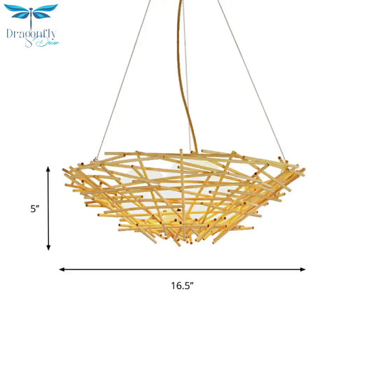Birdnest Suspension Pendant Contemporary Wood 1 Bulb Beige Hanging Light Kit 16.5’/24.5’ Wide