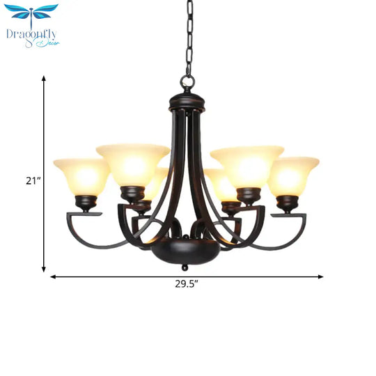 Black 3/5/6 Heads Chandelier Light Fixture Traditional White Glass Bell Pendant Lighting With Curvy