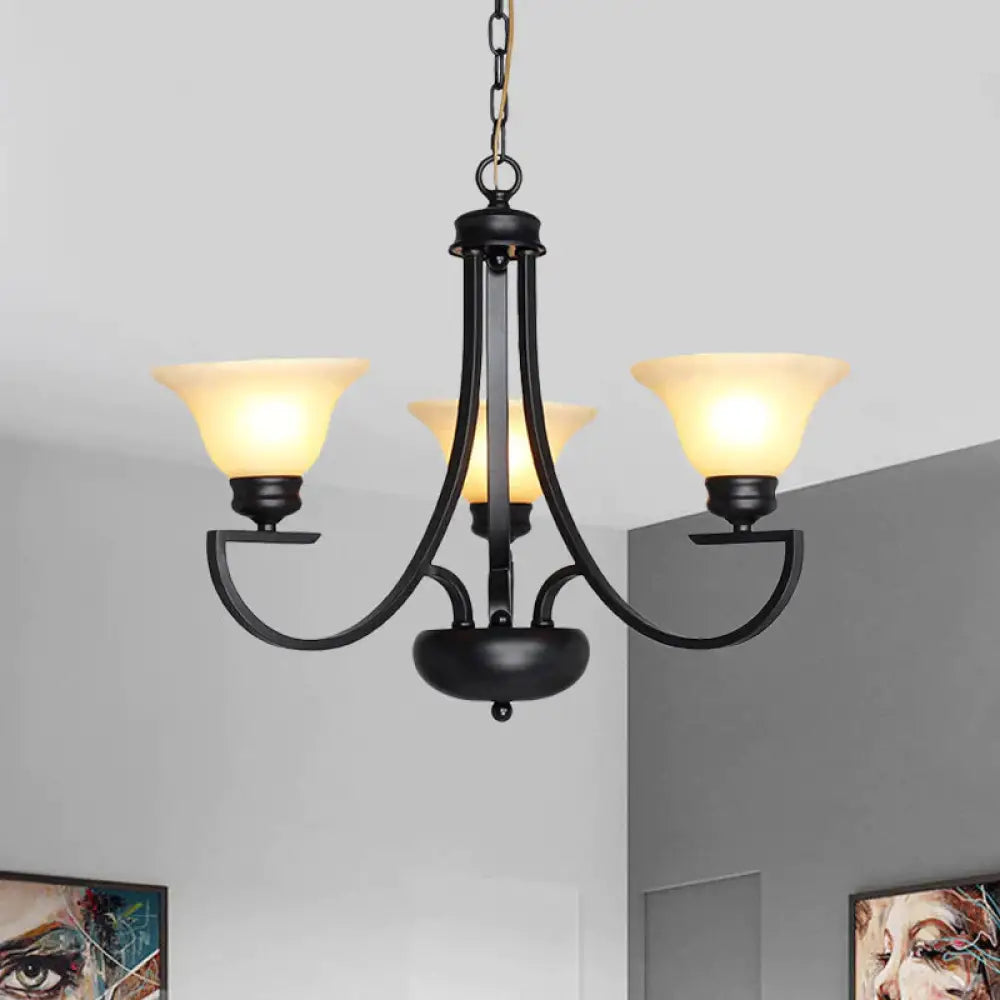 Black 3/5/6 Heads Chandelier Light Fixture Traditional White Glass Bell Pendant Lighting With Curvy
