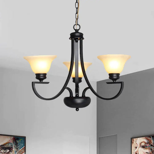 Black 3/5/6 Heads Chandelier Light Fixture Traditional White Glass Bell Pendant Lighting With Curvy
