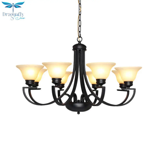 Black 3/5/6 Heads Chandelier Light Fixture Traditional White Glass Bell Pendant Lighting With Curvy