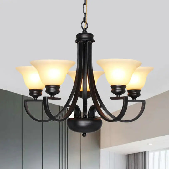Black 3/5/6 Heads Chandelier Light Fixture Traditional White Glass Bell Pendant Lighting With Curvy