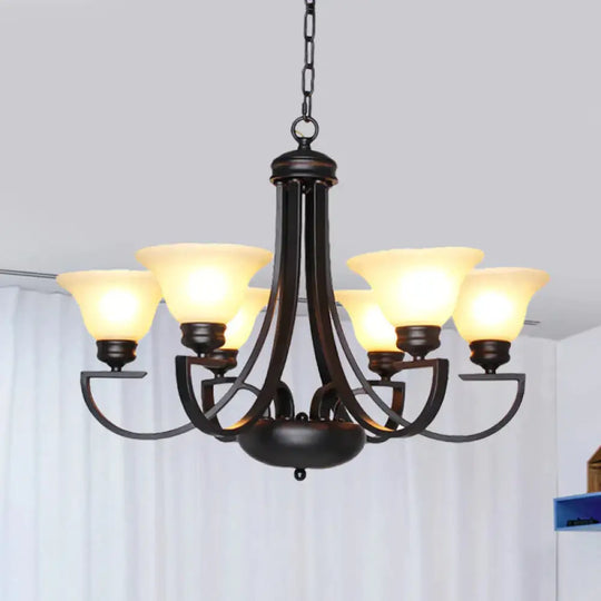 Black 3/5/6 Heads Chandelier Light Fixture Traditional White Glass Bell Pendant Lighting With Curvy
