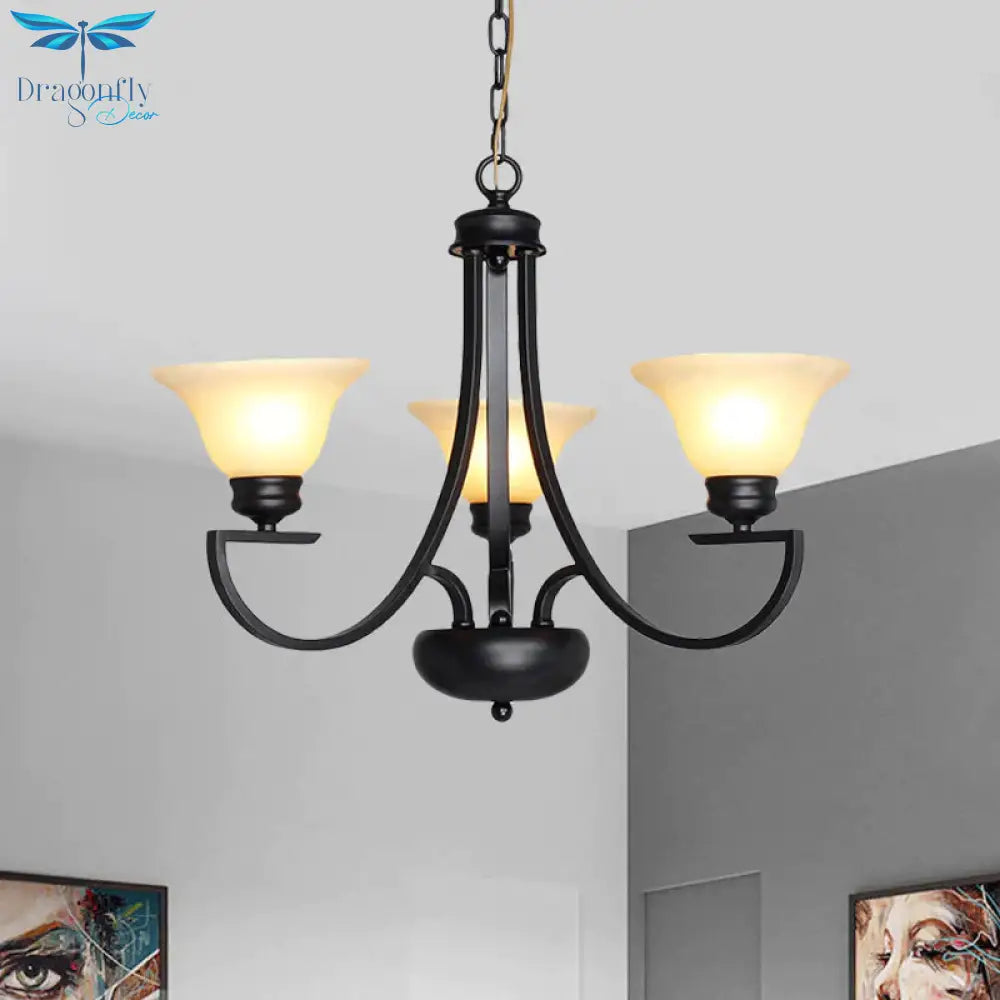 Black 3/5/6 Heads Chandelier Light Fixture Traditional White Glass Bell Pendant Lighting With Curvy