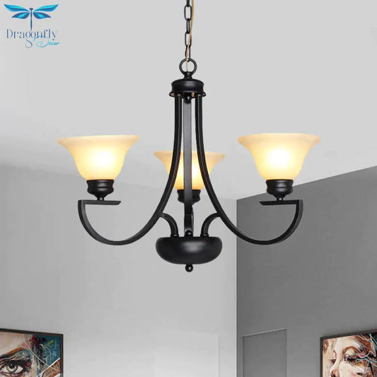 Black 3/5/6 Heads Chandelier Light Fixture Traditional White Glass Bell Pendant Lighting With Curvy