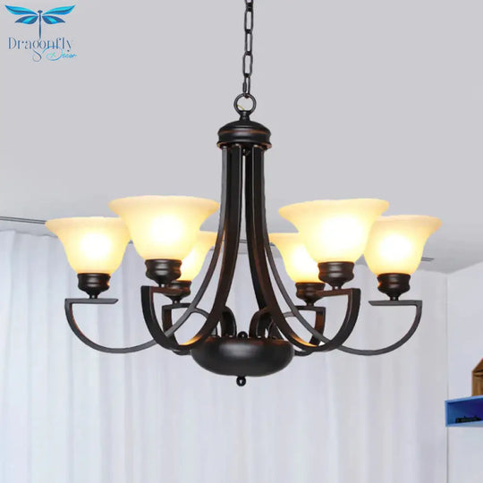 Black 3/5/6 Heads Chandelier Light Fixture Traditional White Glass Bell Pendant Lighting With Curvy