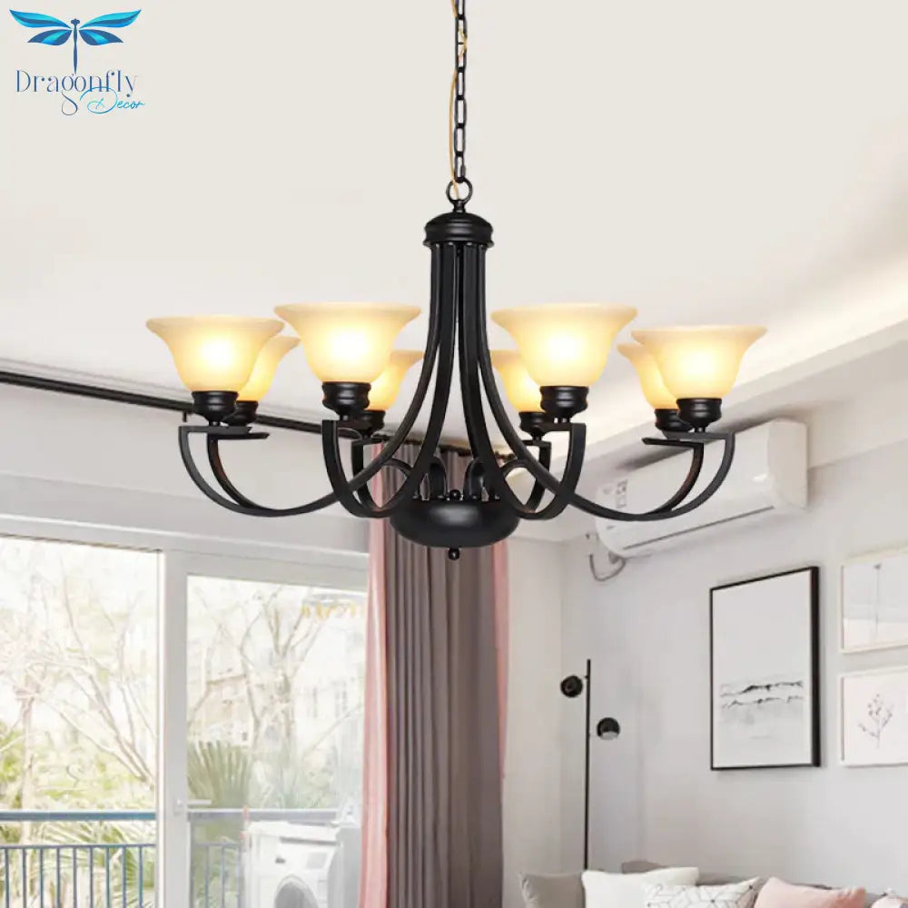 Black 3/5/6 Heads Chandelier Light Fixture Traditional White Glass Bell Pendant Lighting With Curvy