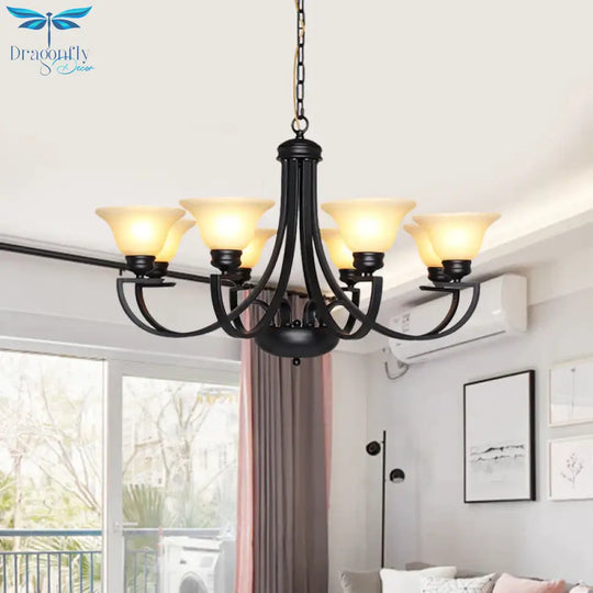 Black 3/5/6 Heads Chandelier Light Fixture Traditional White Glass Bell Pendant Lighting With Curvy