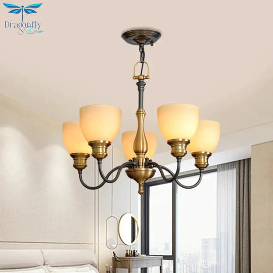 Black 3/5/8 Bulbs Hanging Lamp Rural Frosted Glass Bowl Chandelier Pendant Light With Metal Curved