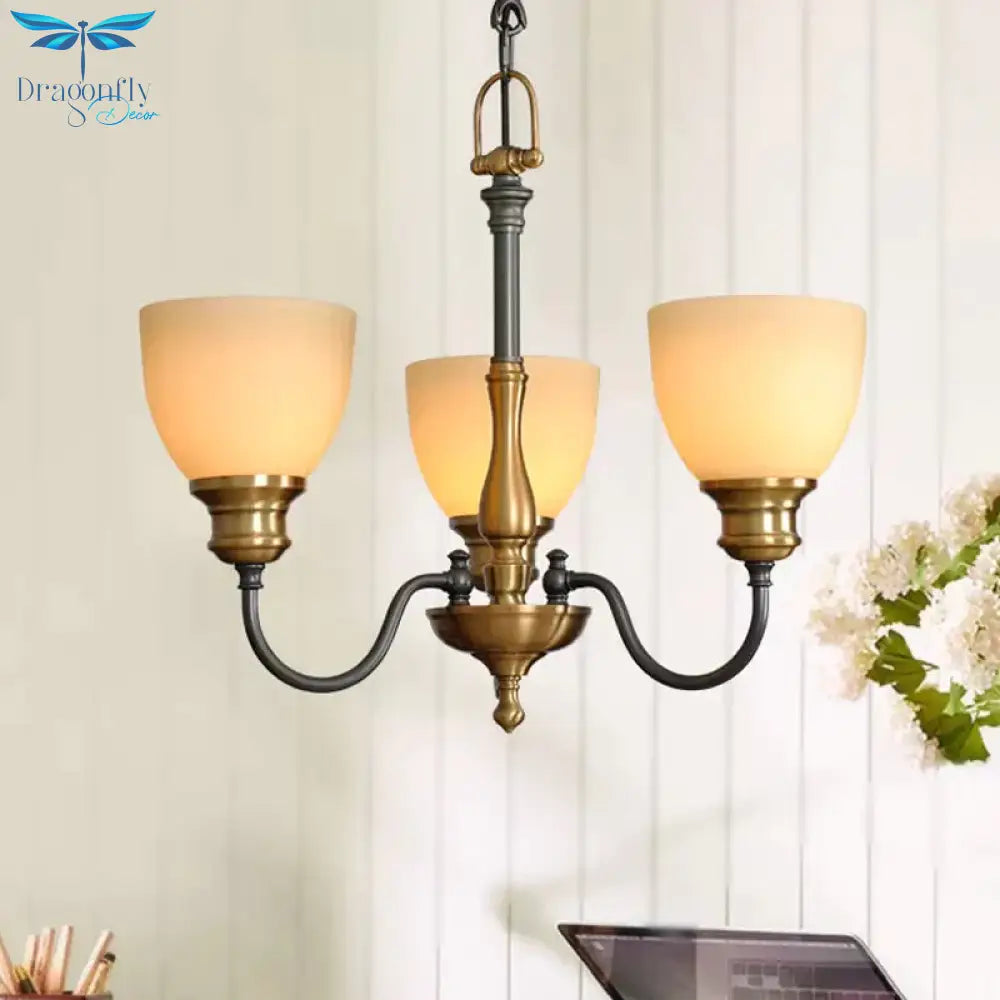 Black 3/5/8 Bulbs Hanging Lamp Rural Frosted Glass Bowl Chandelier Pendant Light With Metal Curved
