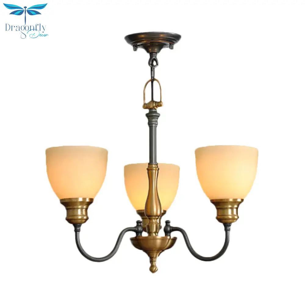 Black 3/5/8 Bulbs Hanging Lamp Rural Frosted Glass Bowl Chandelier Pendant Light With Metal Curved