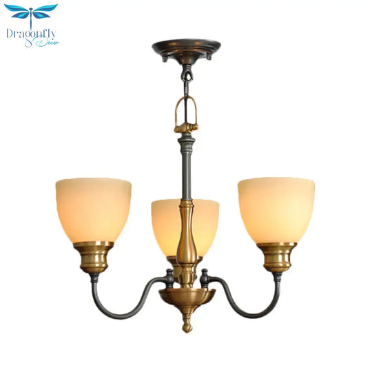 Black 3/5/8 Bulbs Hanging Lamp Rural Frosted Glass Bowl Chandelier Pendant Light With Metal Curved