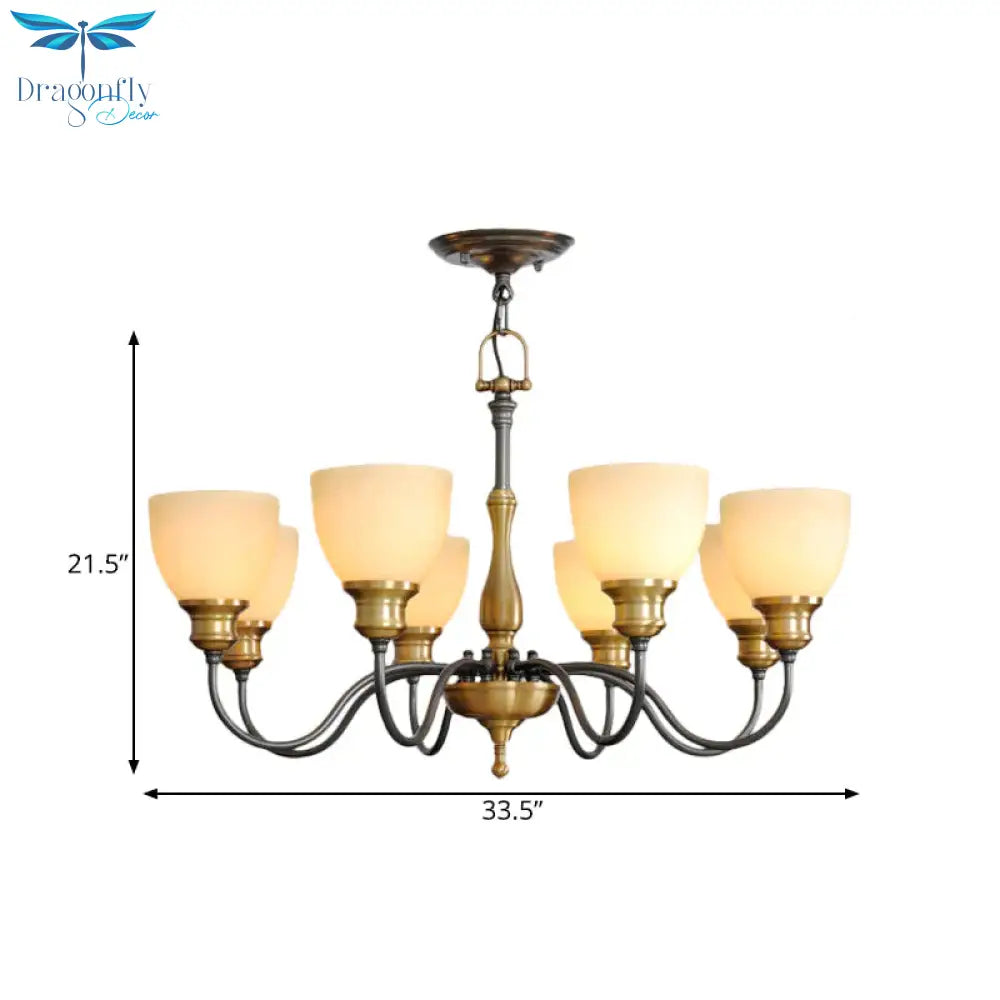 Black 3/5/8 Bulbs Hanging Lamp Rural Frosted Glass Bowl Chandelier Pendant Light With Metal Curved