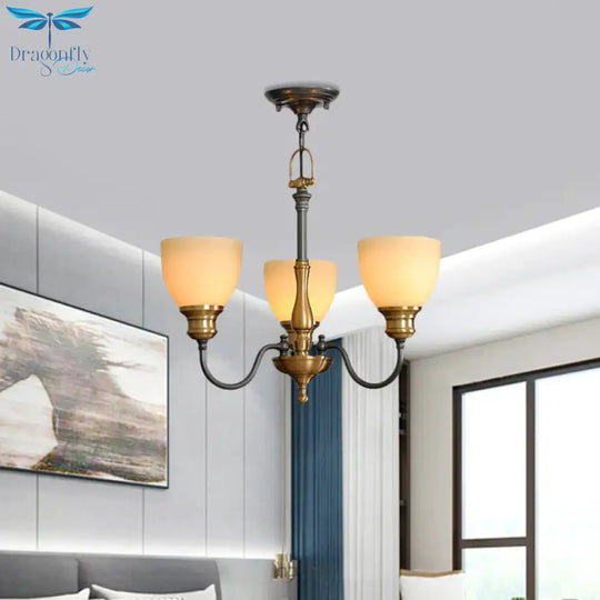 Black 3/5/8 Bulbs Hanging Lamp Rural Frosted Glass Bowl Chandelier Pendant Light With Metal Curved