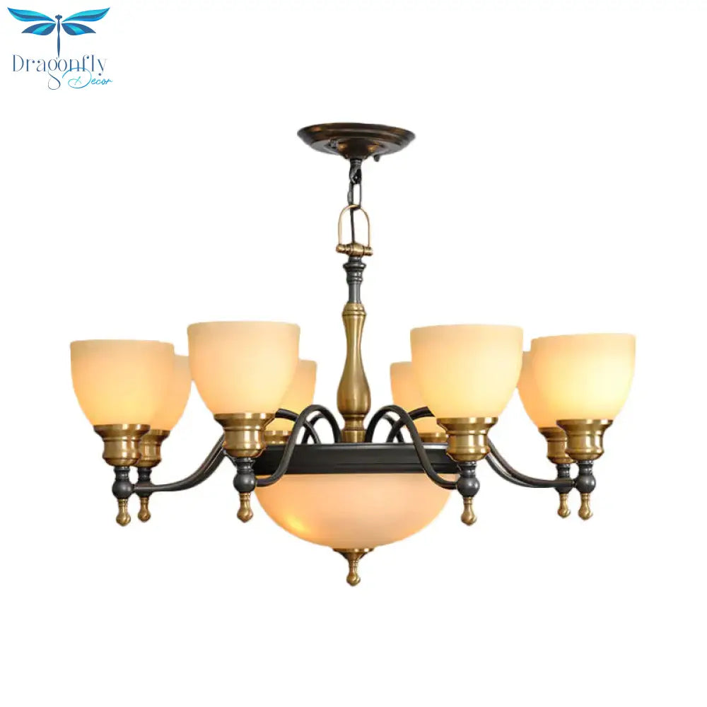 Black 3/5/8 Bulbs Hanging Lamp Rural Frosted Glass Bowl Chandelier Pendant Light With Metal Curved