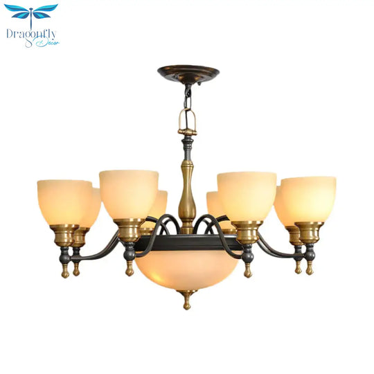 Black 3/5/8 Bulbs Hanging Lamp Rural Frosted Glass Bowl Chandelier Pendant Light With Metal Curved
