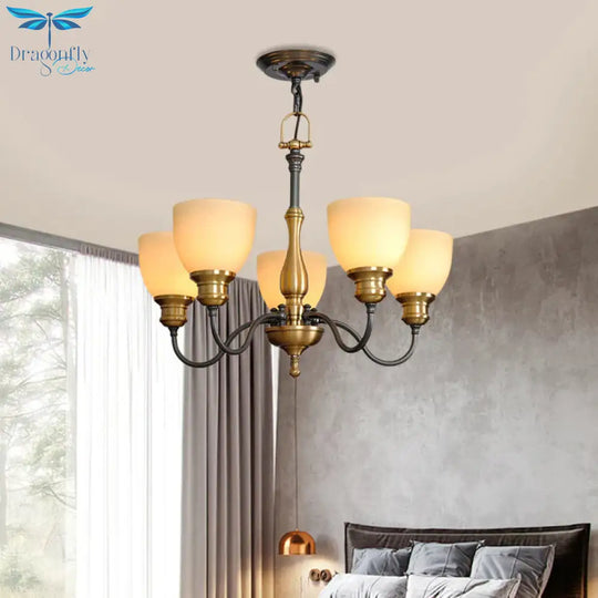 Black 3/5/8 Bulbs Hanging Lamp Rural Frosted Glass Bowl Chandelier Pendant Light With Metal Curved