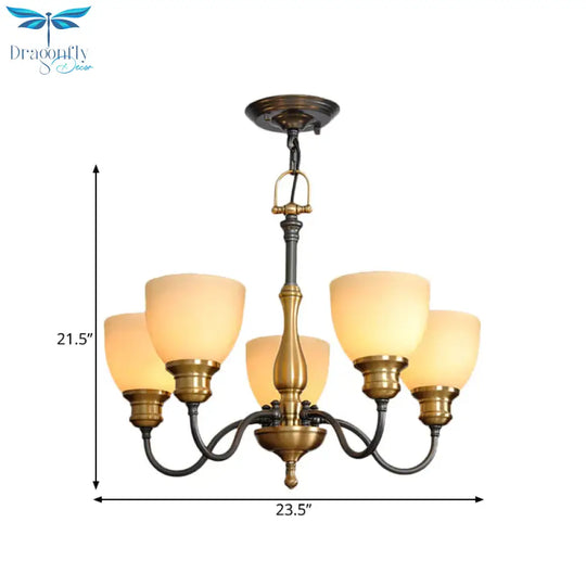 Black 3/5/8 Bulbs Hanging Lamp Rural Frosted Glass Bowl Chandelier Pendant Light With Metal Curved