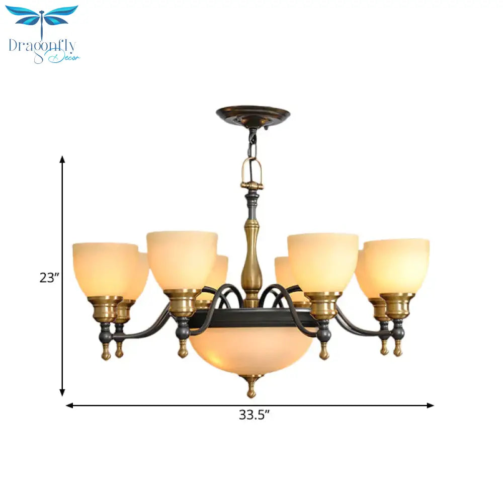 Black 3/5/8 Bulbs Hanging Lamp Rural Frosted Glass Bowl Chandelier Pendant Light With Metal Curved