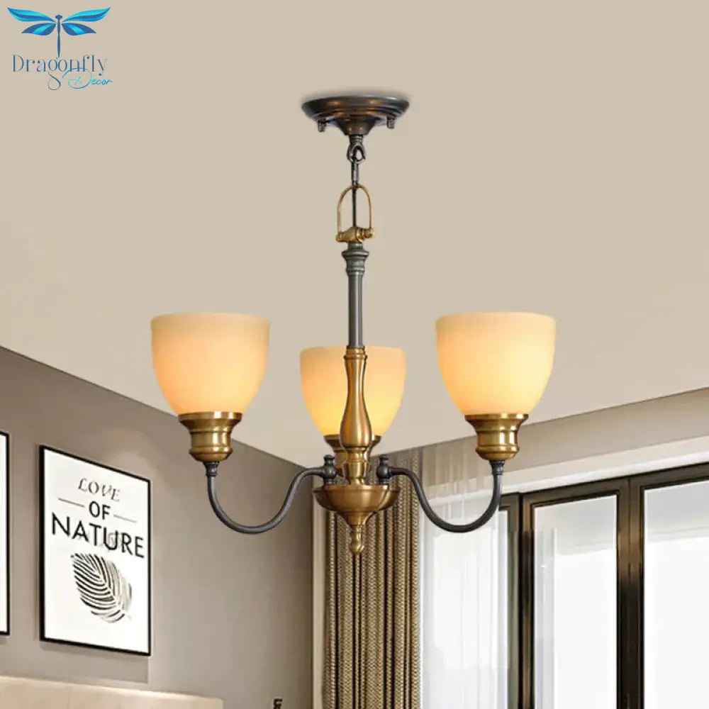 Black 3/5/8 Bulbs Hanging Lamp Rural Frosted Glass Bowl Chandelier Pendant Light With Metal Curved