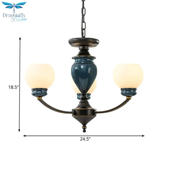 Black 3/6/8 Bulbs Chandelier Lighting Fixture Rural Milky Glass Spherical Hanging Pendant