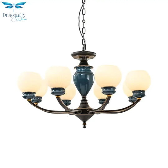 Black 3/6/8 Bulbs Chandelier Lighting Fixture Rural Milky Glass Spherical Hanging Pendant