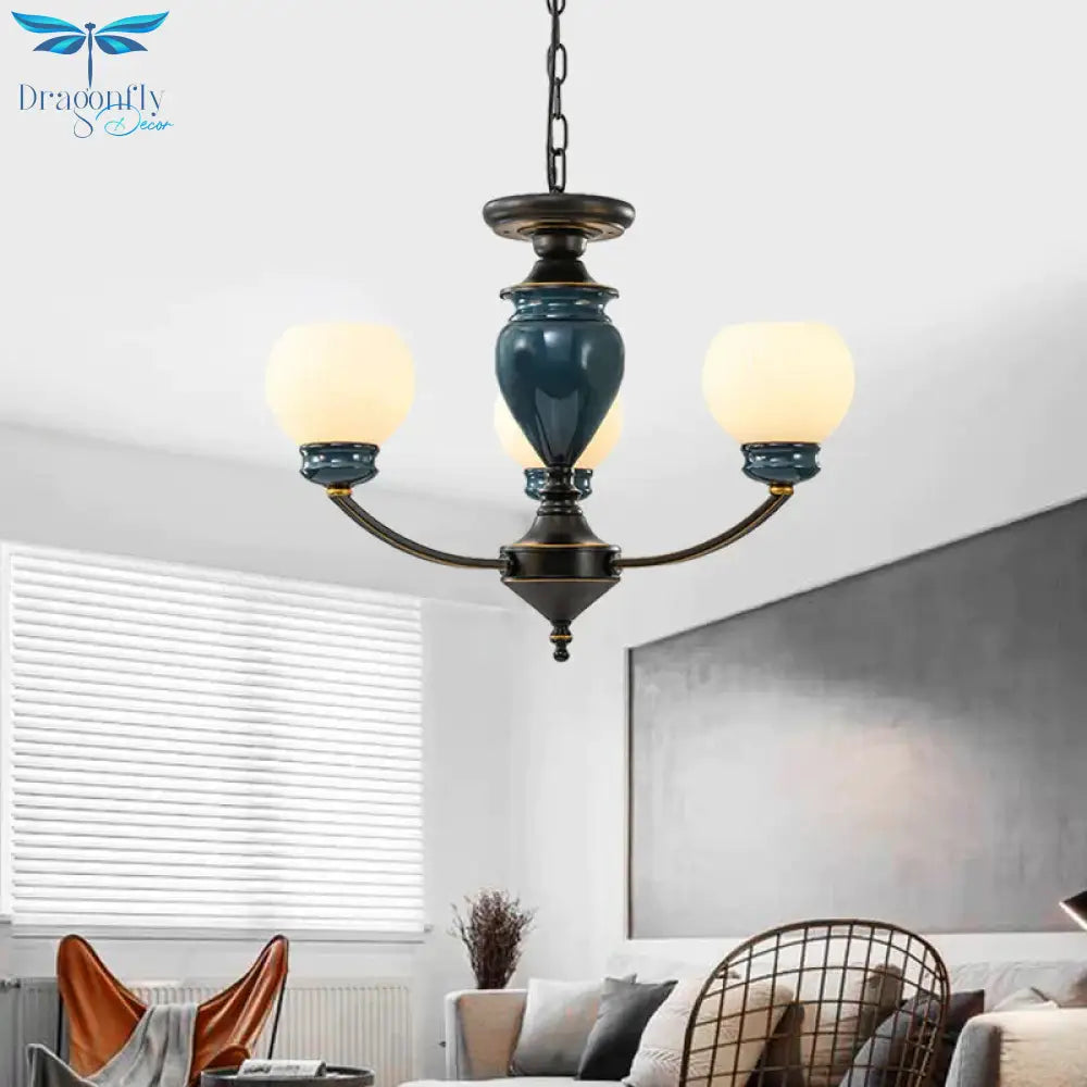 Black 3/6/8 Bulbs Chandelier Lighting Fixture Rural Milky Glass Spherical Hanging Pendant