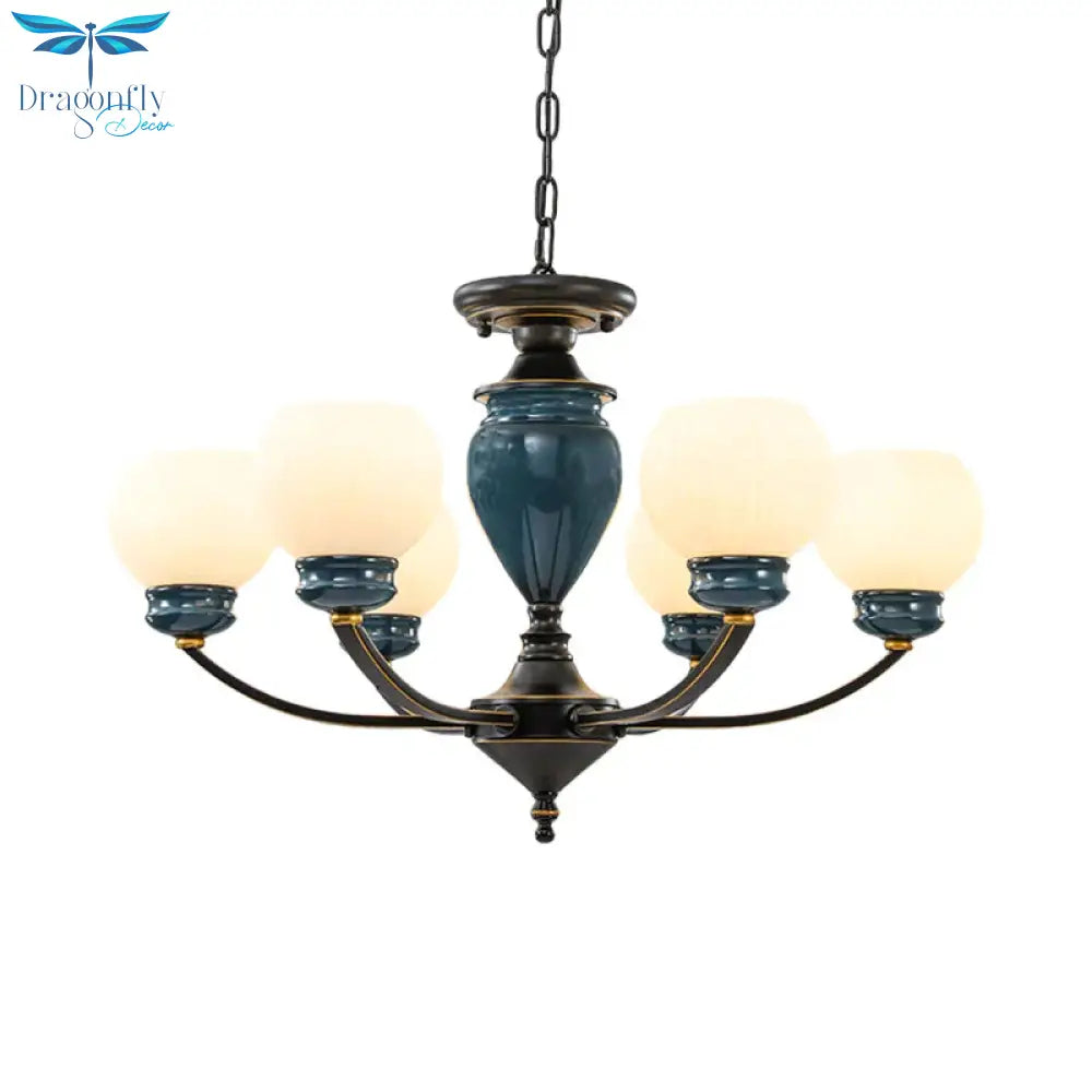 Black 3/6/8 Bulbs Chandelier Lighting Fixture Rural Milky Glass Spherical Hanging Pendant