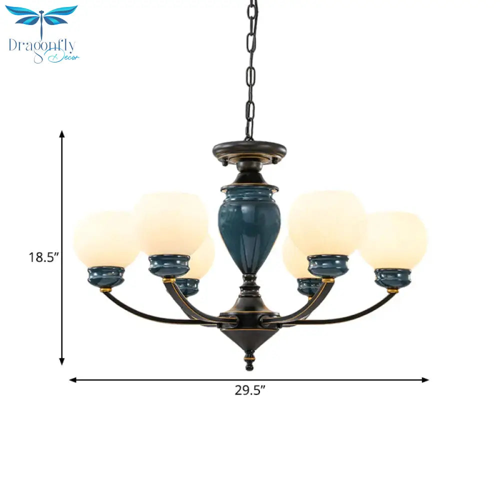 Black 3/6/8 Bulbs Chandelier Lighting Fixture Rural Milky Glass Spherical Hanging Pendant