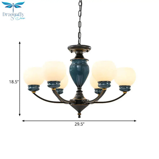 Black 3/6/8 Bulbs Chandelier Lighting Fixture Rural Milky Glass Spherical Hanging Pendant