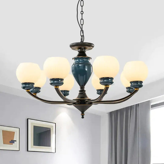 Black 3/6/8 Bulbs Chandelier Lighting Fixture Rural Milky Glass Spherical Hanging Pendant 8 /