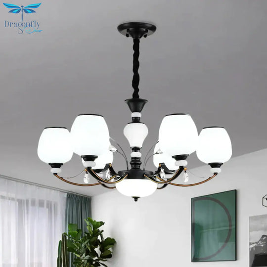 Black 3/6/8 - Head Ceiling Chandelier Countryside Style Cream Glass Barrel Shade Suspension Pendant