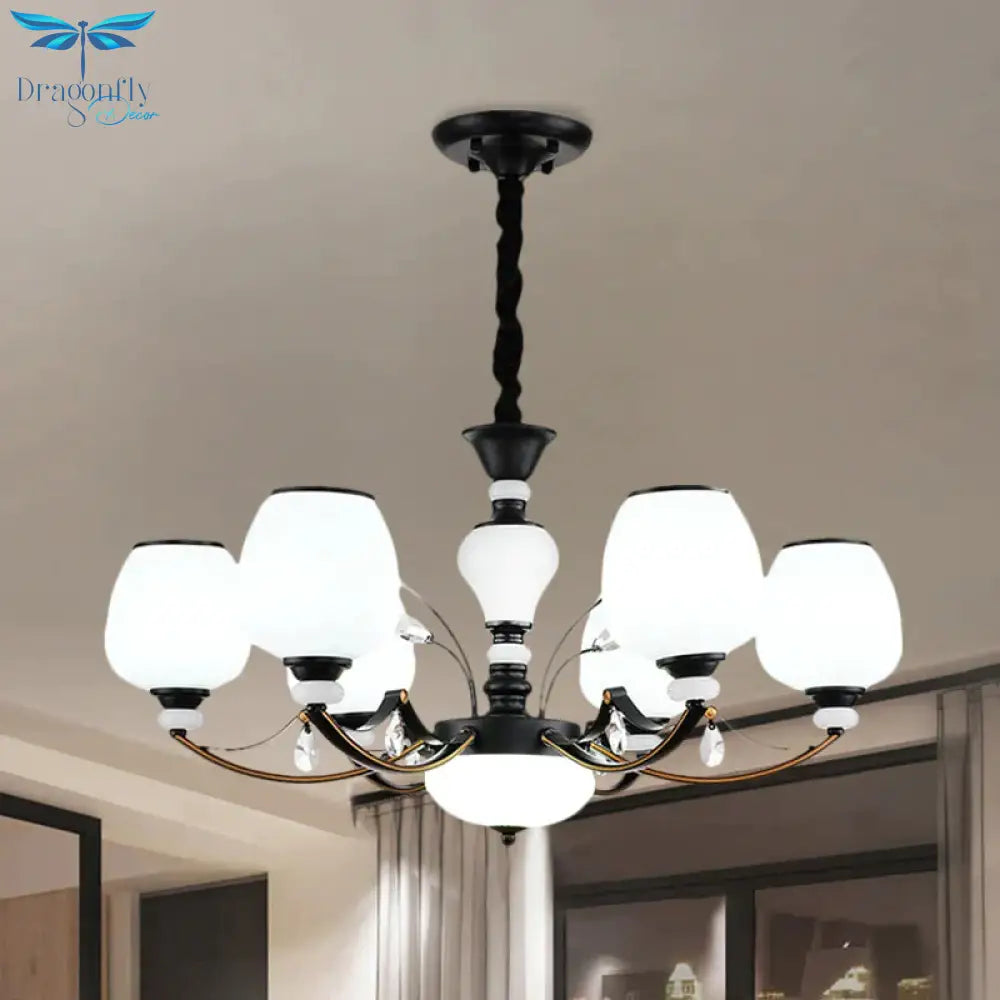 Black 3/6/8 - Head Ceiling Chandelier Countryside Style Cream Glass Barrel Shade Suspension Pendant