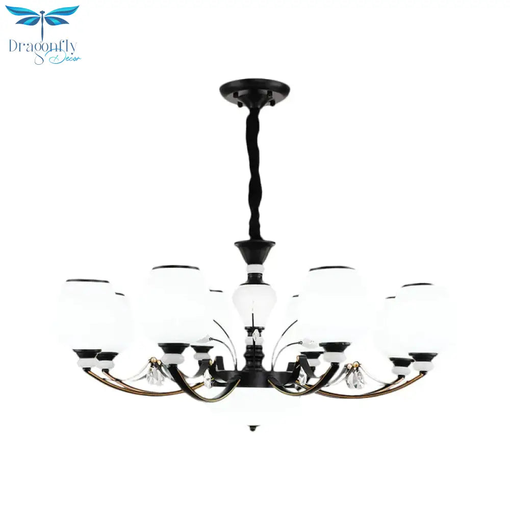 Black 3/6/8 - Head Ceiling Chandelier Countryside Style Cream Glass Barrel Shade Suspension Pendant
