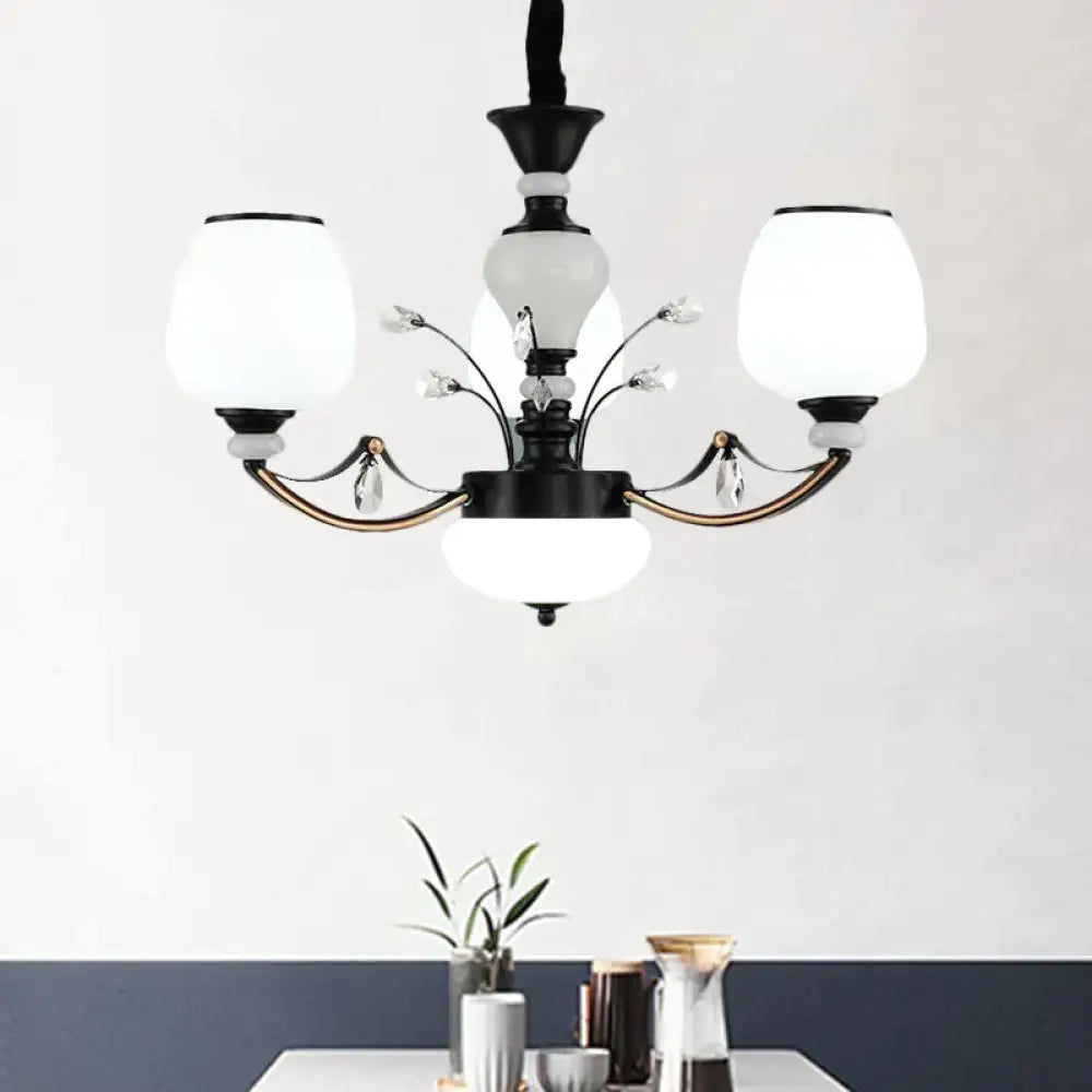 Black 3/6/8 - Head Ceiling Chandelier Countryside Style Cream Glass Barrel Shade Suspension Pendant
