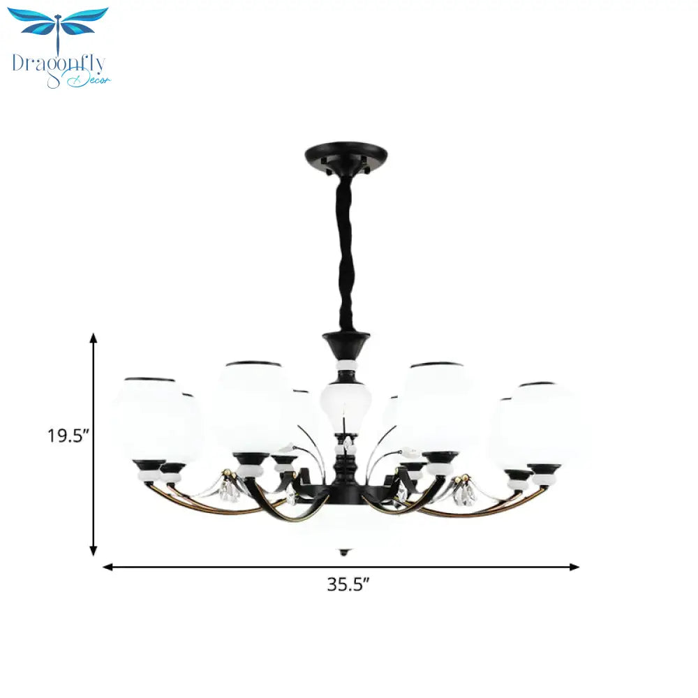 Black 3/6/8 - Head Ceiling Chandelier Countryside Style Cream Glass Barrel Shade Suspension Pendant