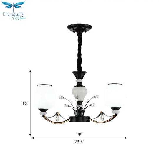 Black 3/6/8 - Head Ceiling Chandelier Countryside Style Cream Glass Barrel Shade Suspension Pendant