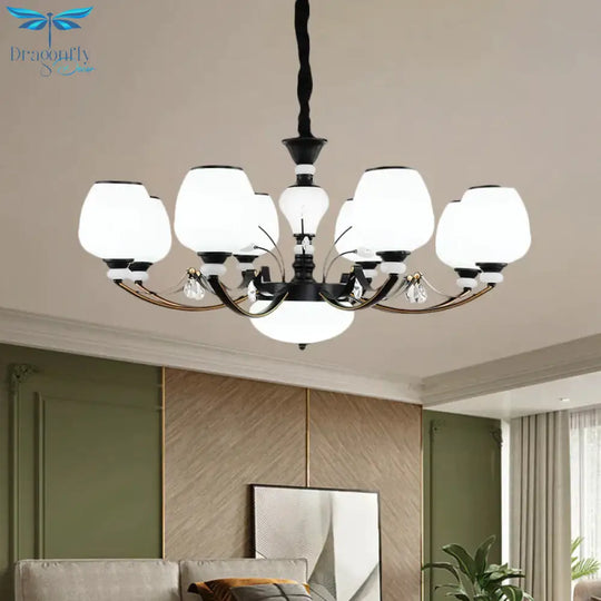 Black 3/6/8 - Head Ceiling Chandelier Countryside Style Cream Glass Barrel Shade Suspension Pendant