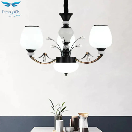 Black 3/6/8 - Head Ceiling Chandelier Countryside Style Cream Glass Barrel Shade Suspension Pendant