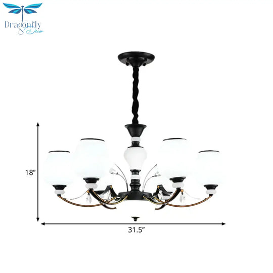 Black 3/6/8 - Head Ceiling Chandelier Countryside Style Cream Glass Barrel Shade Suspension Pendant