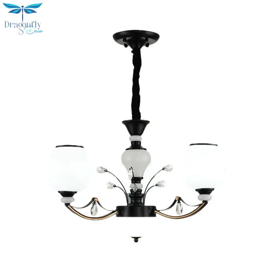Black 3/6/8 - Head Ceiling Chandelier Countryside Style Cream Glass Barrel Shade Suspension Pendant