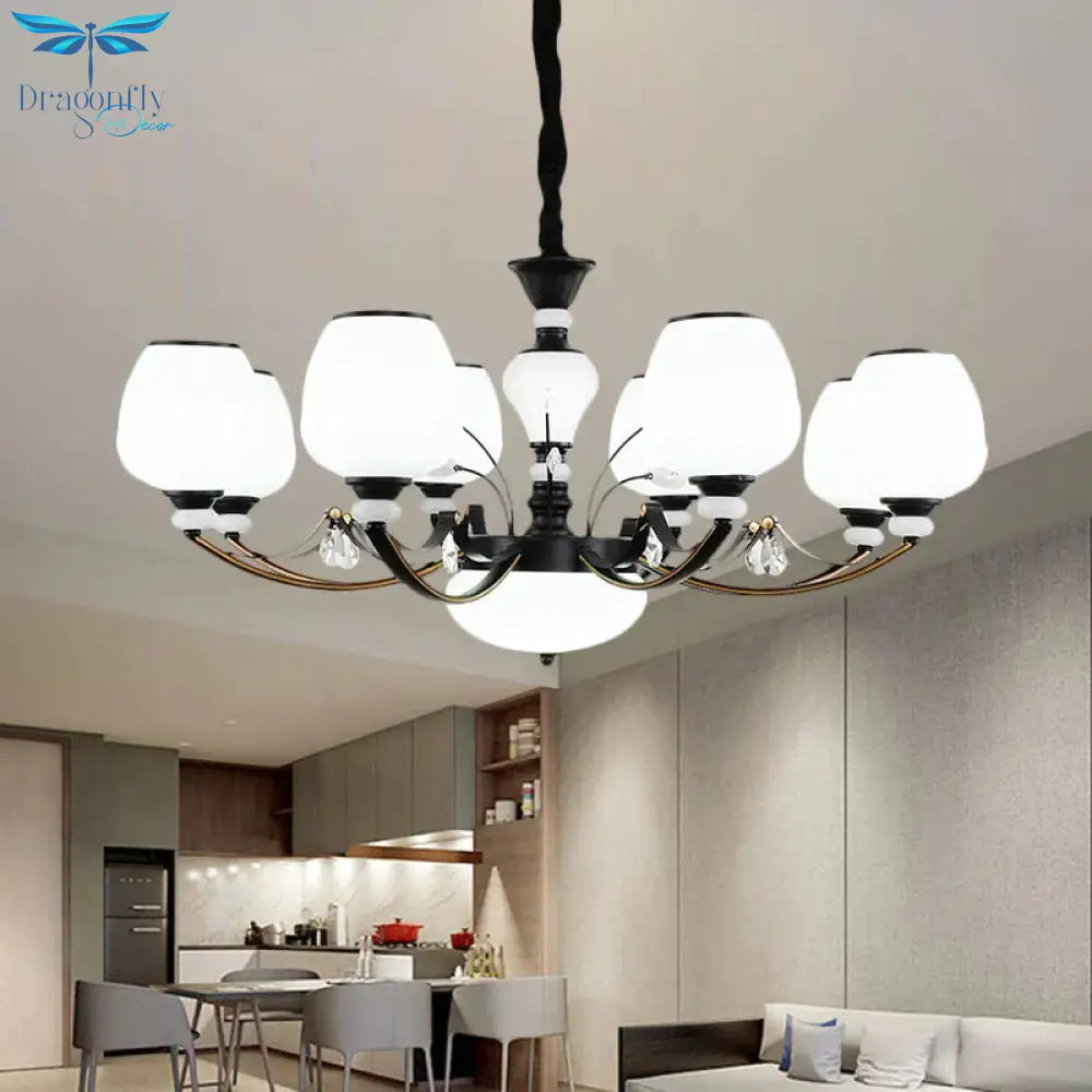 Black 3/6/8 - Head Ceiling Chandelier Countryside Style Cream Glass Barrel Shade Suspension Pendant