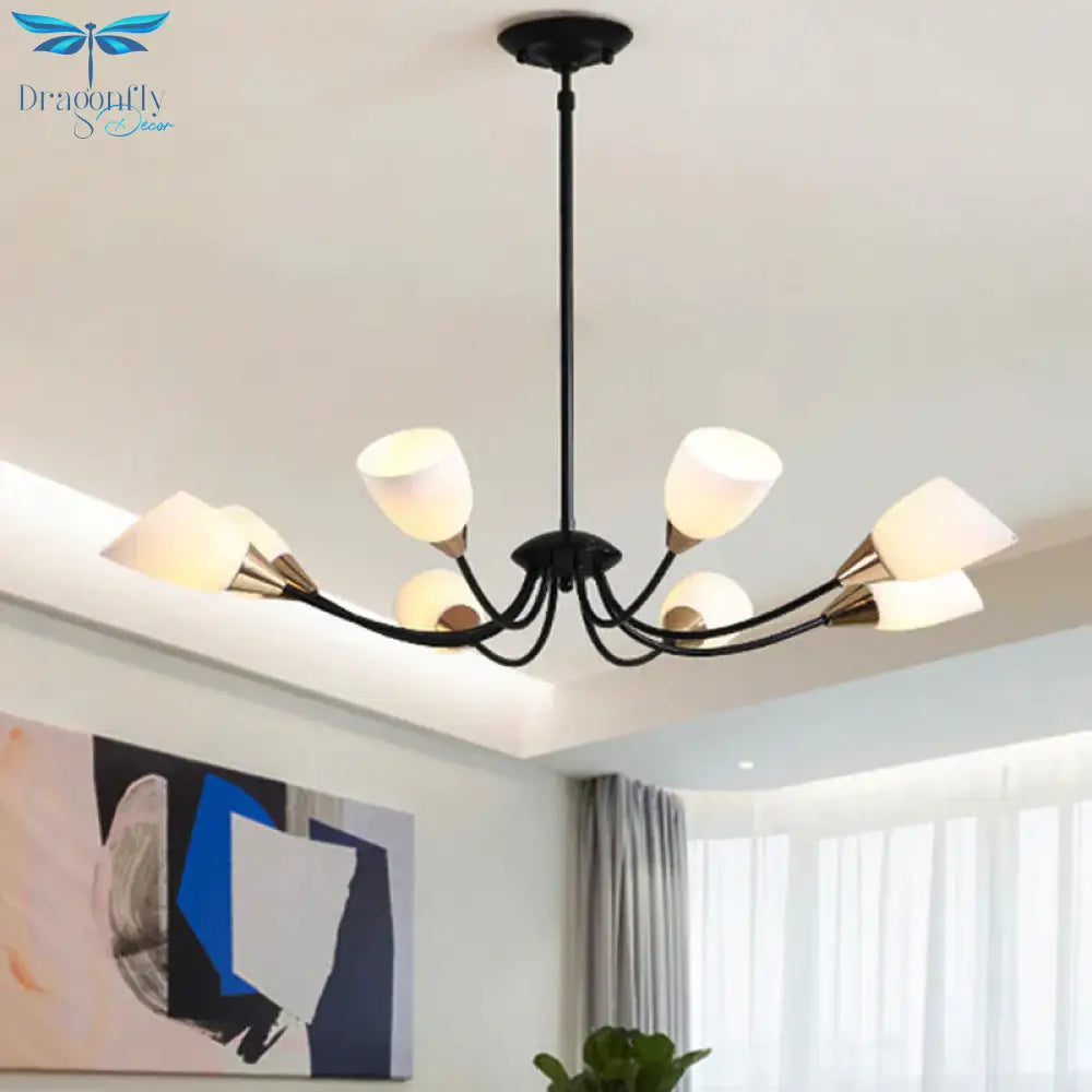 Black 3/6/8 Lights Pendant Chandelier Classic Frosted Glass Oval Shade Hanging Light With Sputnik