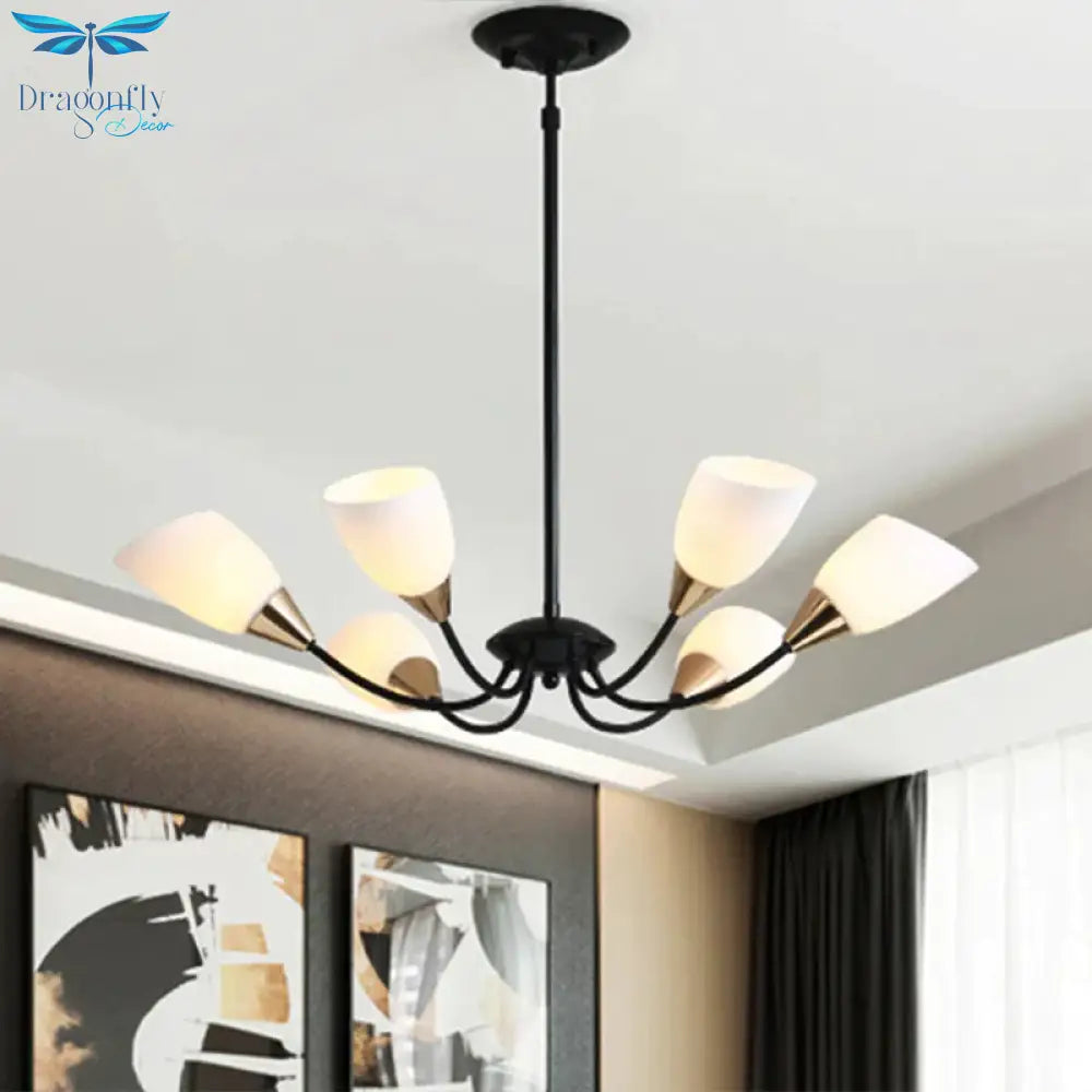 Black 3/6/8 Lights Pendant Chandelier Classic Frosted Glass Oval Shade Hanging Light With Sputnik
