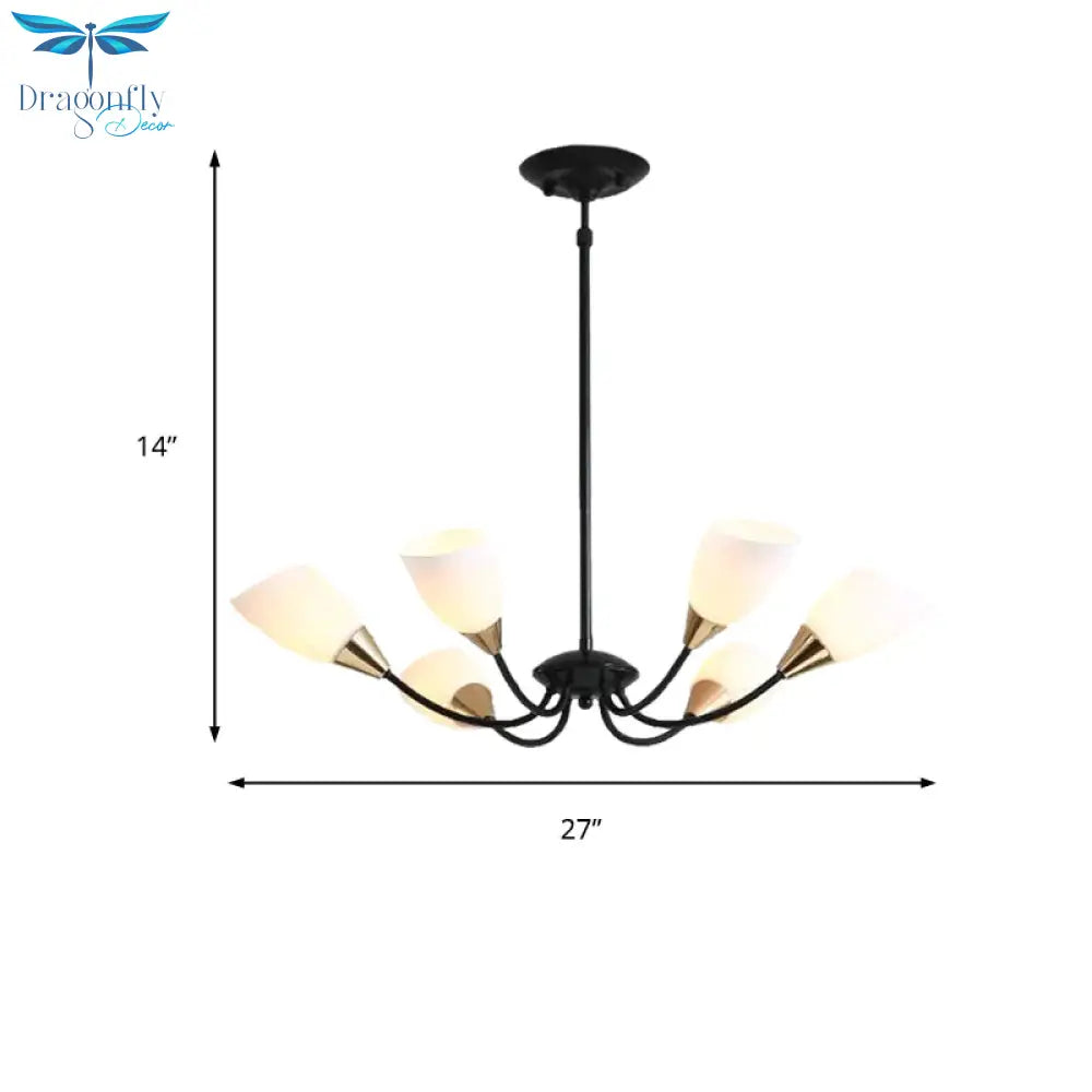 Black 3/6/8 Lights Pendant Chandelier Classic Frosted Glass Oval Shade Hanging Light With Sputnik